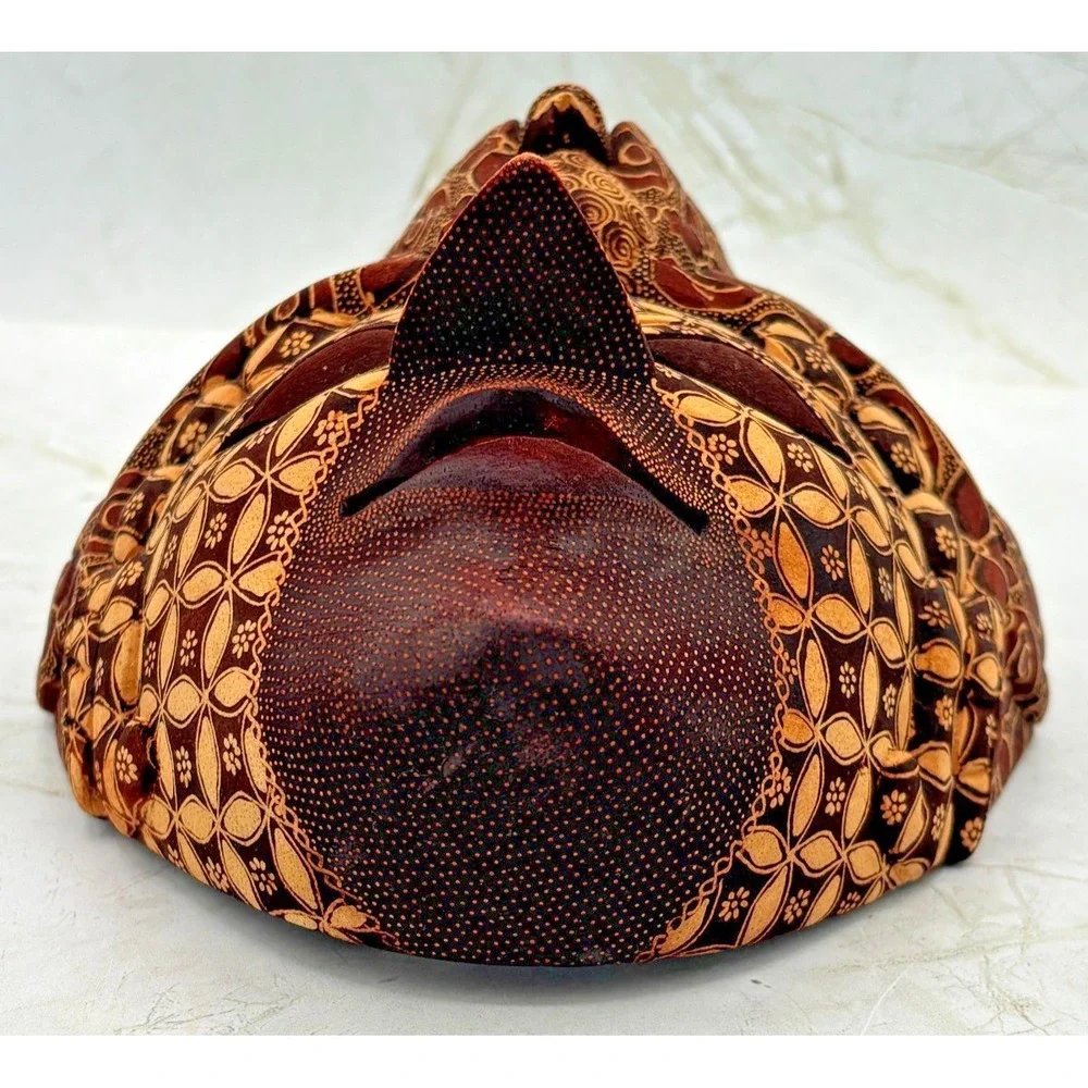 Hand Carved Indonesian Batik Wood Mask Batik Pattern Bird Motif Wall Art EUC